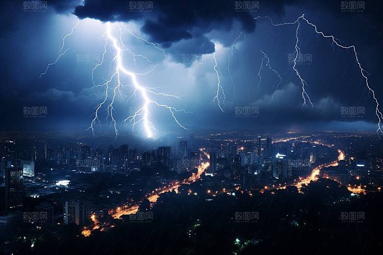 暴雨闪电雷雨电闪雷鸣摄影图