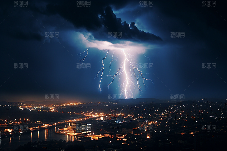 暴雨闪电雷雨气象摄影图