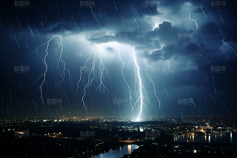 暴雨闪电雷暴电闪雷鸣摄影图