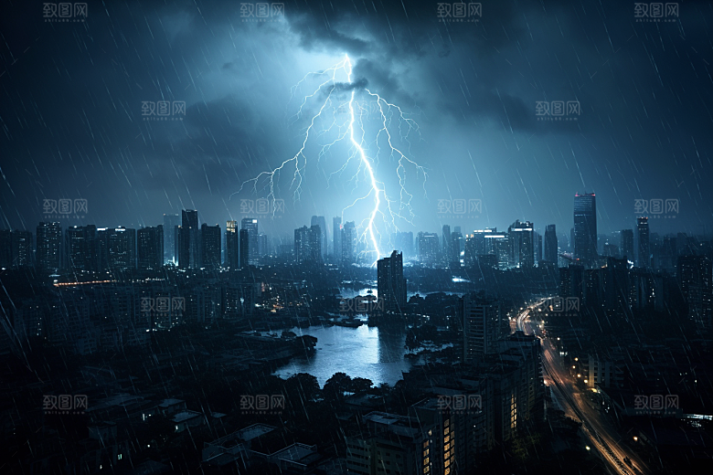暴雨闪电电闪雷鸣恶劣天气摄影图