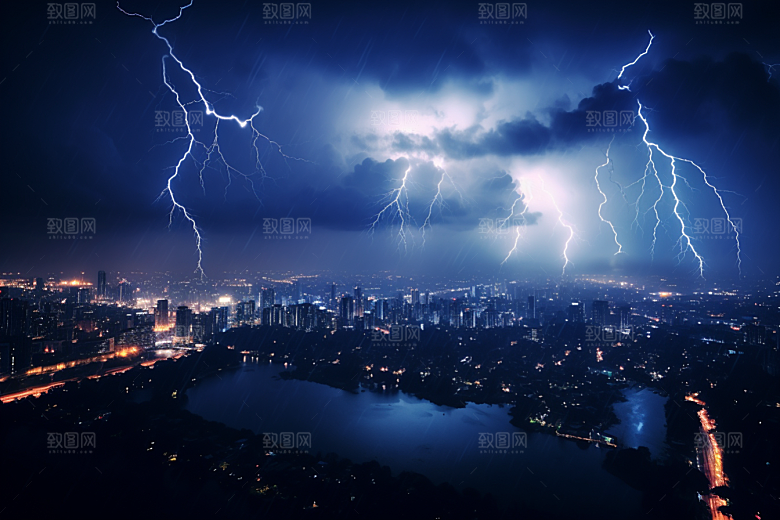 暴雨闪电自然现象雷雨摄影图