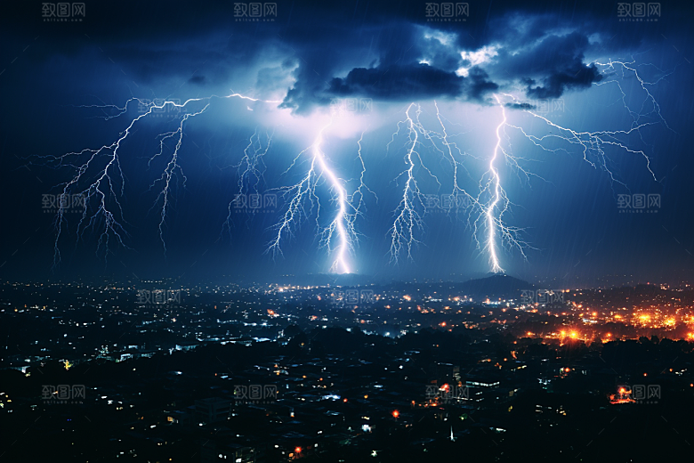 暴雨闪电自然现象气象摄影图