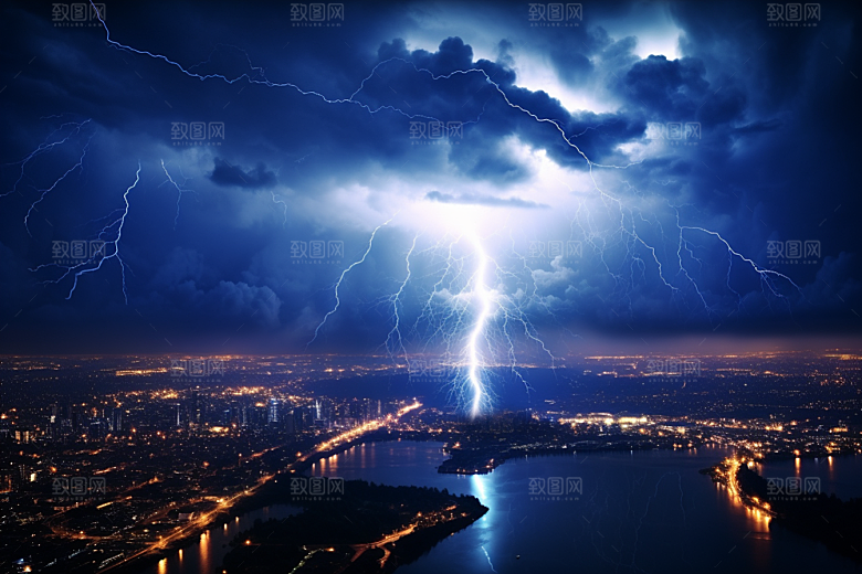 暴雨闪电极端天气雷雨摄影图