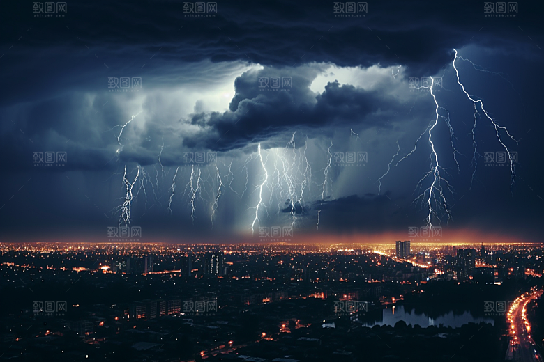 暴雨闪电电闪雷鸣雷雨摄影图
