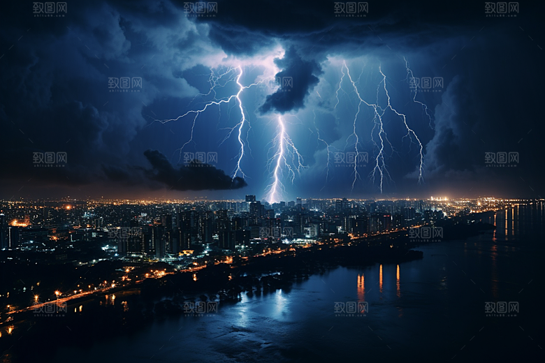 暴雨闪电雷暴自然现象摄影图