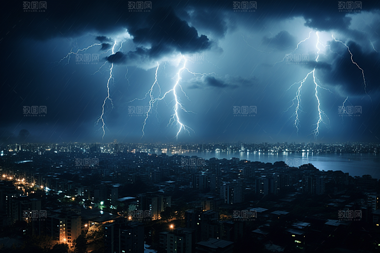 暴雨闪电雷暴自然灾害摄影图