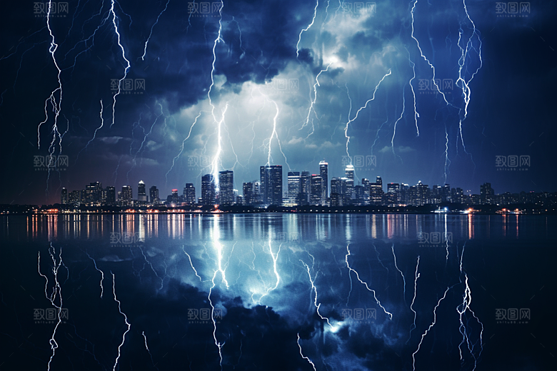 暴雨闪电气象雷暴摄影图