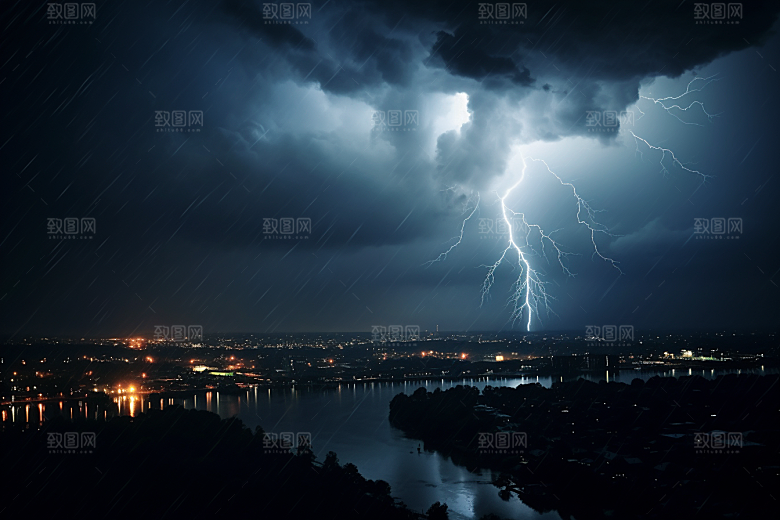 暴雨闪电雷暴气象摄影图