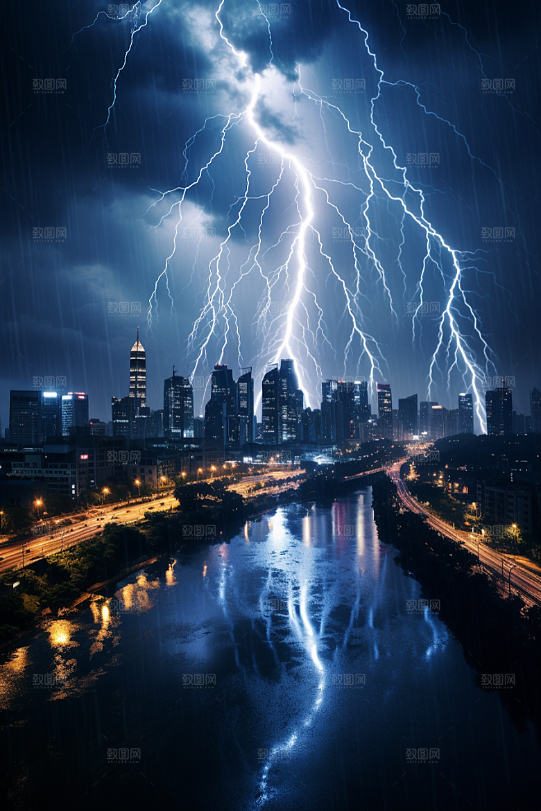 暴雨闪电自然灾害电闪雷鸣摄影图