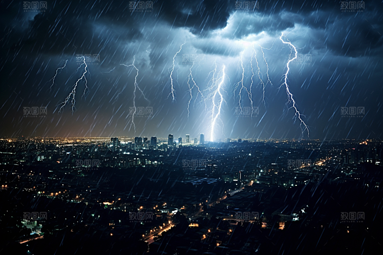 暴雨闪电恶劣天气极端天气摄影图