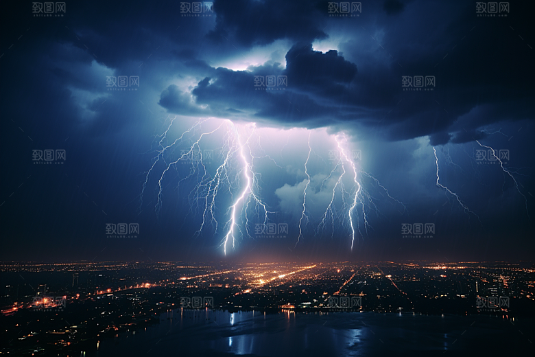 暴雨闪电极端天气自然灾害摄影图