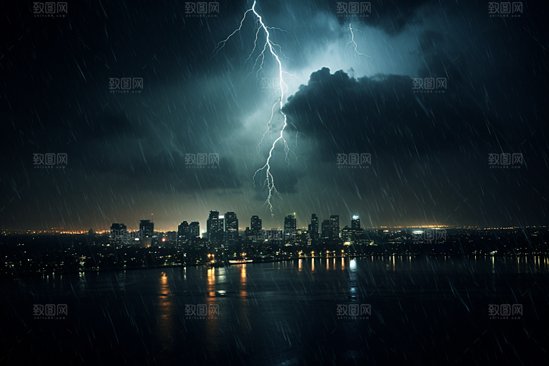 暴雨闪电电闪雷鸣恶劣天气摄影图