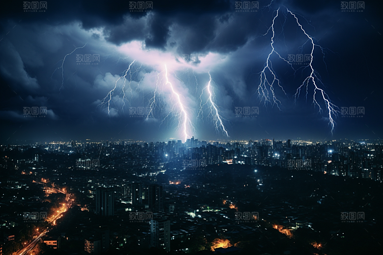 暴雨闪电自然现象电闪雷鸣摄影图