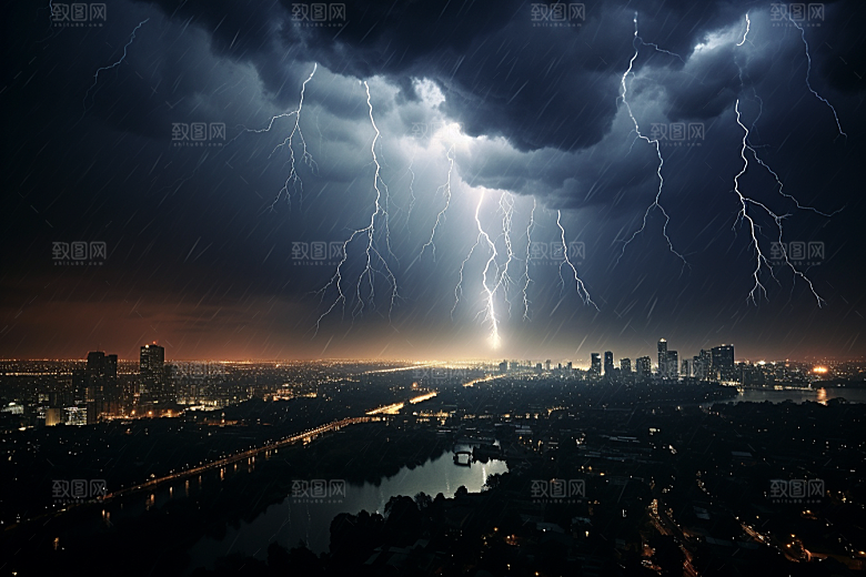 暴雨闪电高清气象摄影图