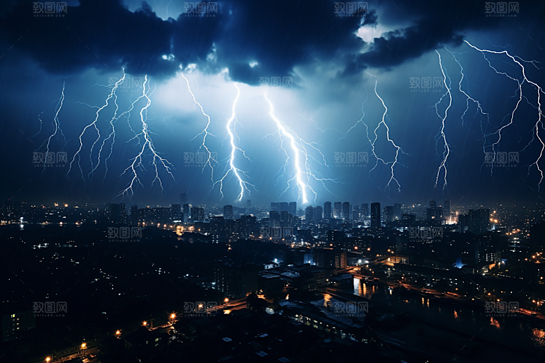 暴雨闪电极端天气自然现象摄影图