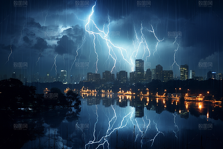 暴雨闪电极端天气雷暴摄影图