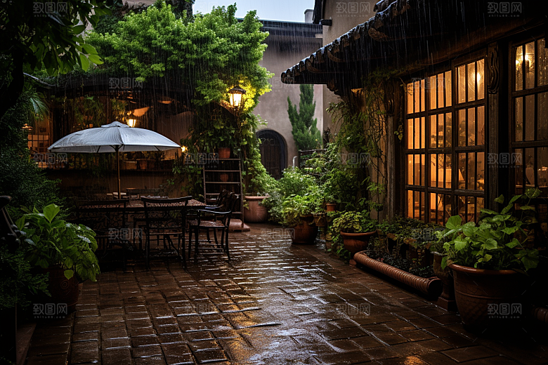 暴雨户外下雨摄影图