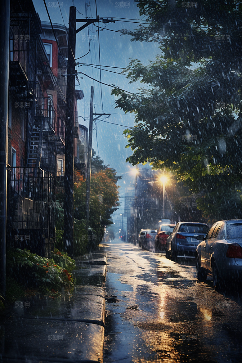暴雨安静雨夜摄影图
