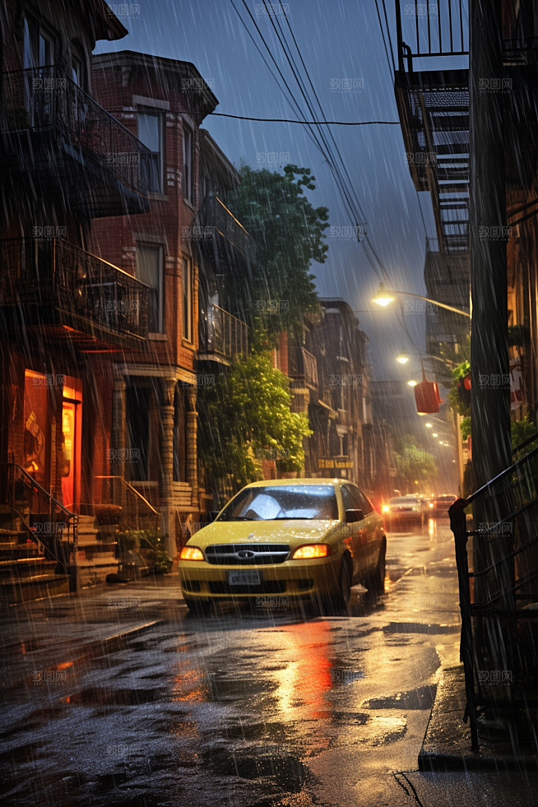 暴雨雨夜室外摄影图