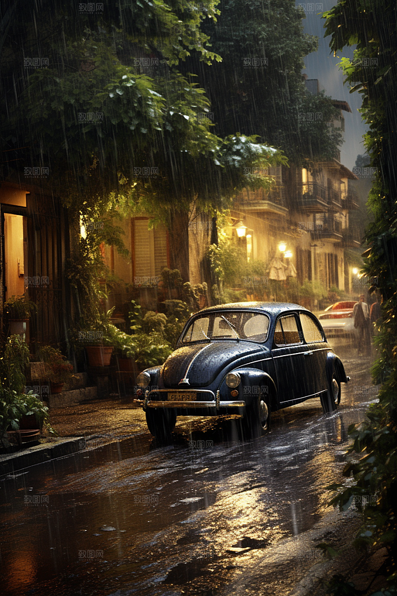 暴雨自然雨夜摄影图