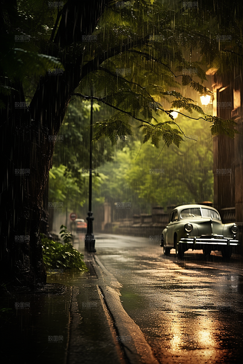 暴雨室外环境摄影图