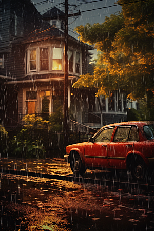 暴雨雨夜安静摄影图