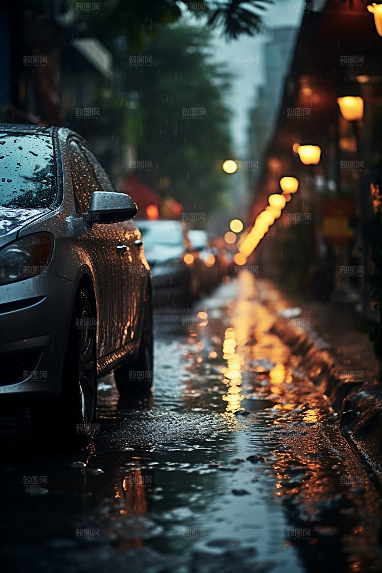 暴雨雨夜下雨摄影图