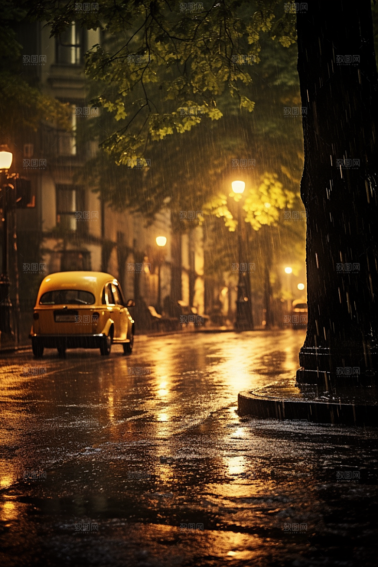 暴雨雨夜户外摄影图