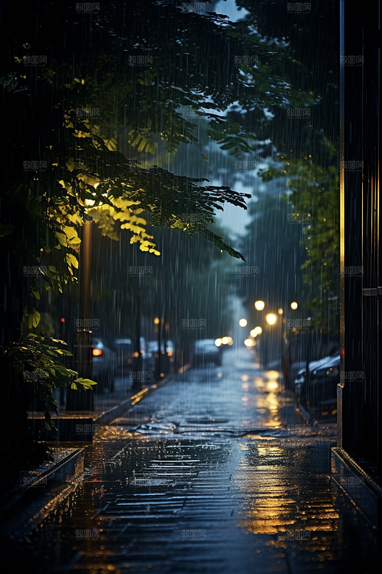 暴雨雨夜下雨摄影图