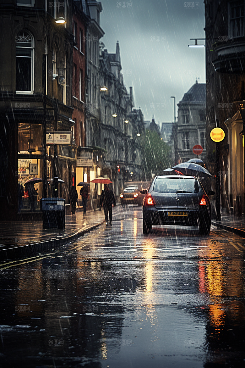 暴雨户外下雨摄影图