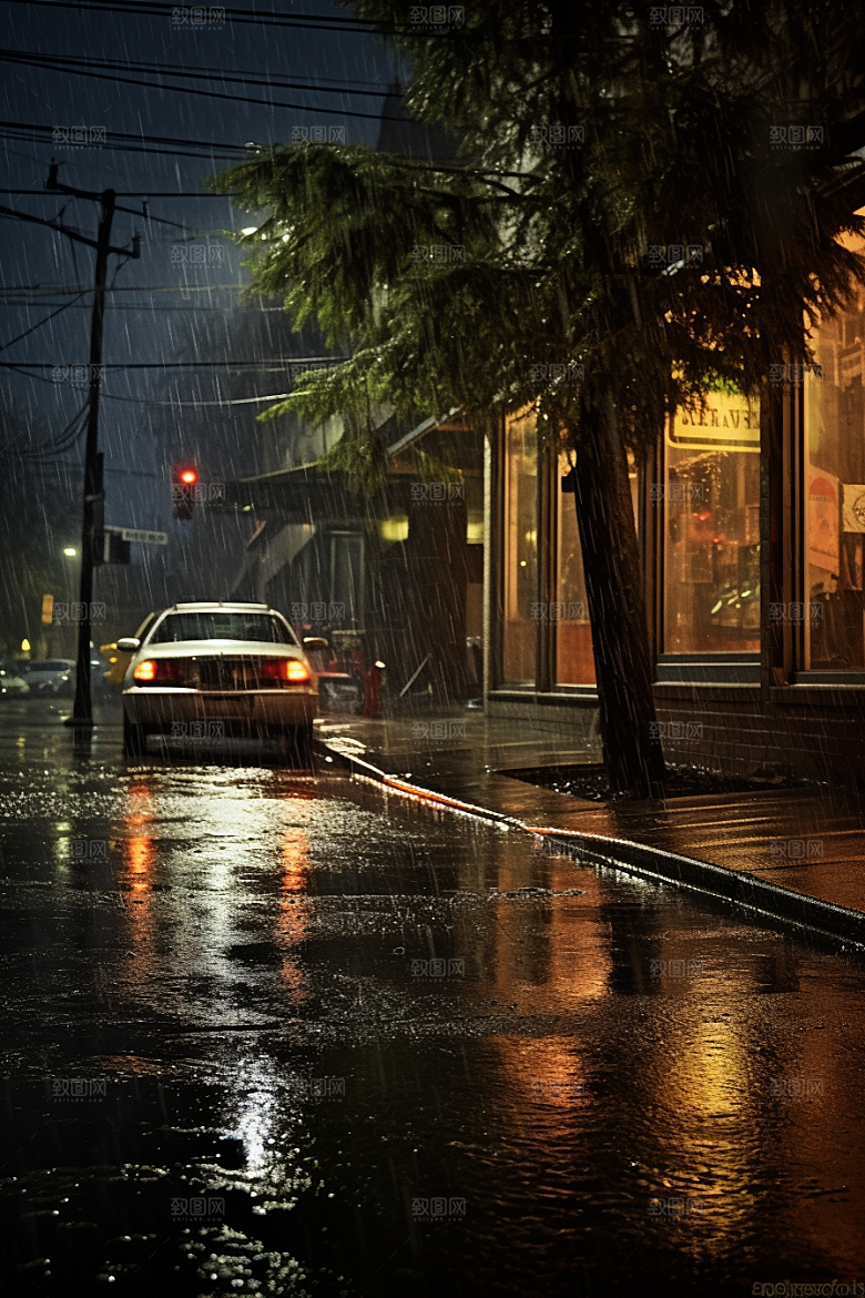 暴雨雨夜室外摄影图
