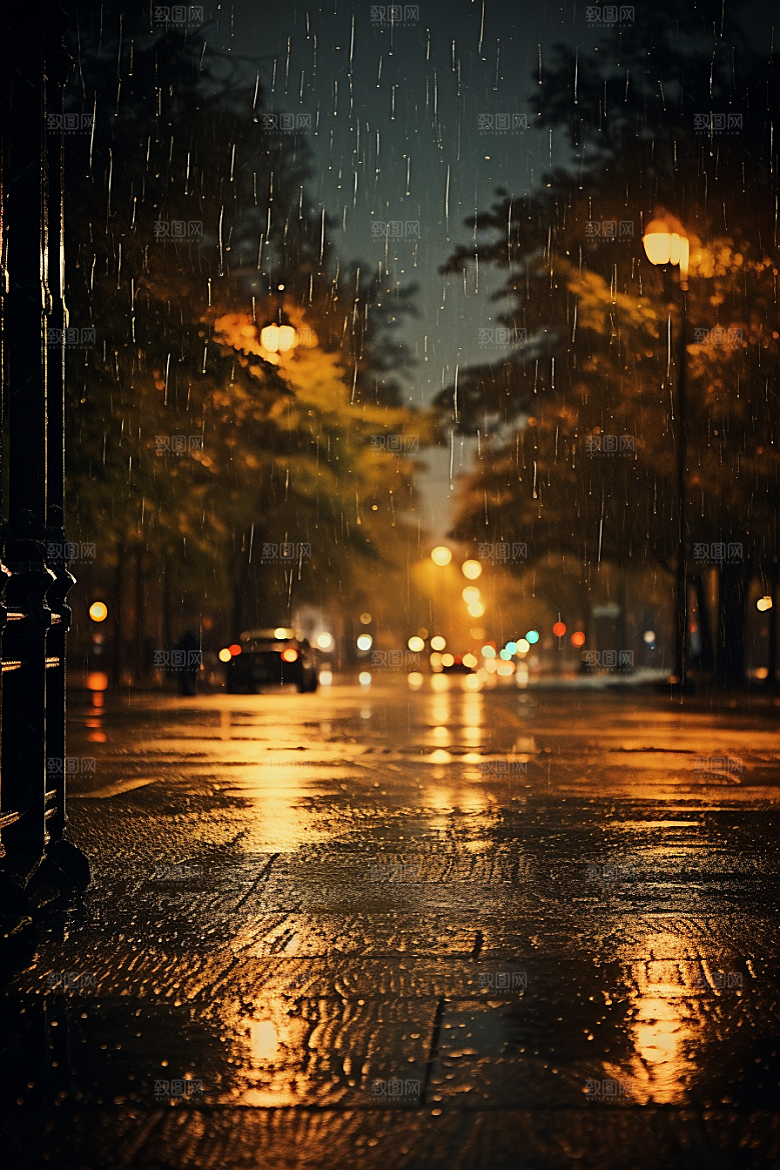 暴雨环境雨夜摄影图
