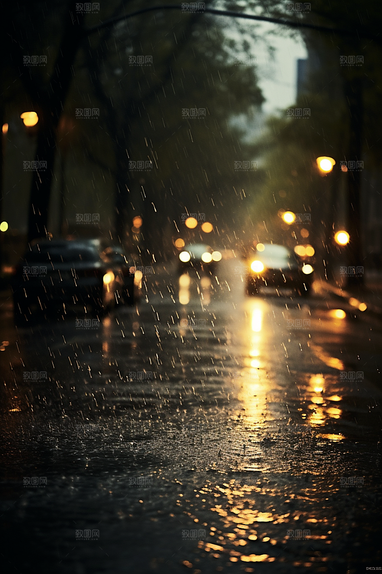 暴雨雨夜下雨摄影图