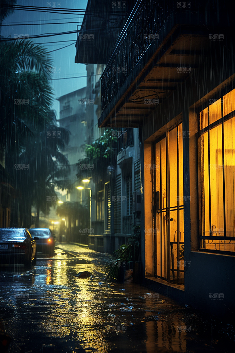 暴雨雨夜下雨摄影图