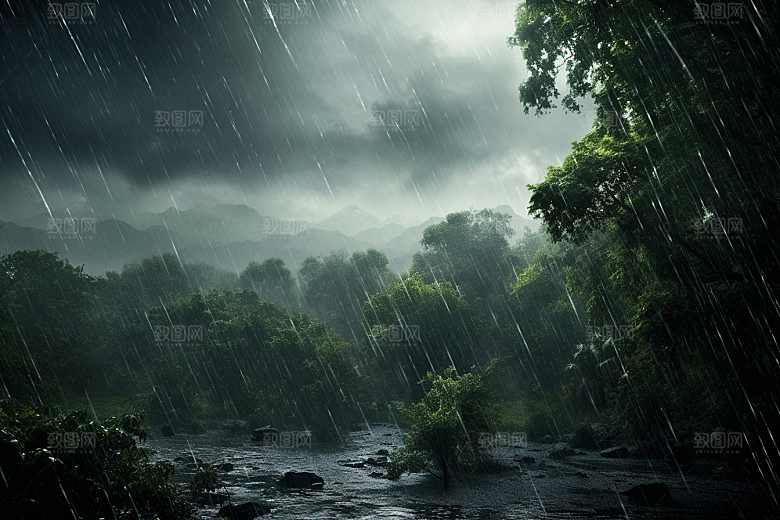 暴雨环境下雨摄影图