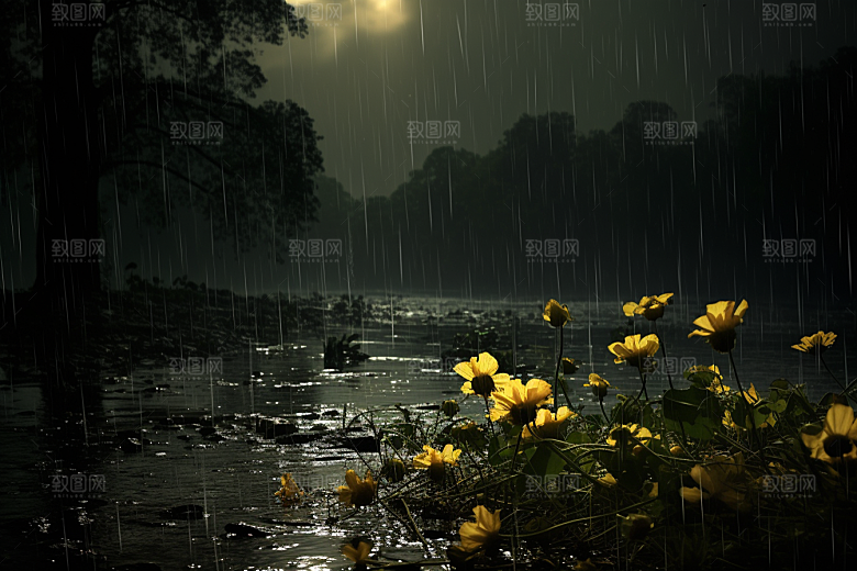 暴雨雨夜雨天摄影图