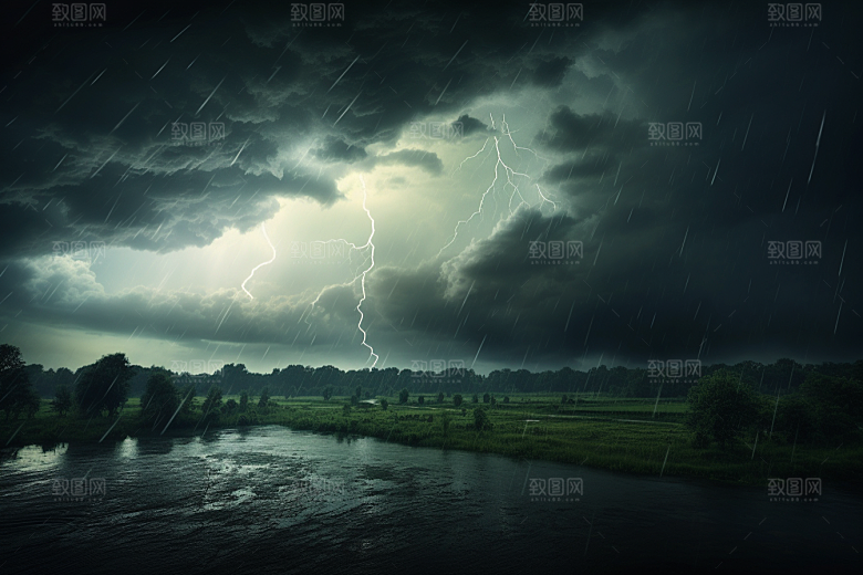 暴雨雨夜自然摄影图