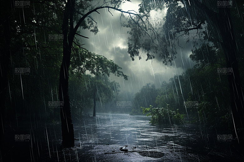 暴雨环境下雨摄影图