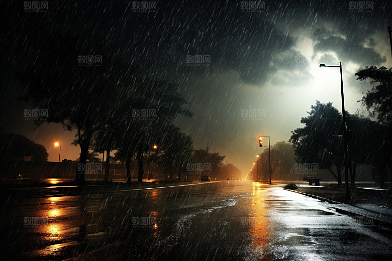 暴雨环境雨夜摄影图