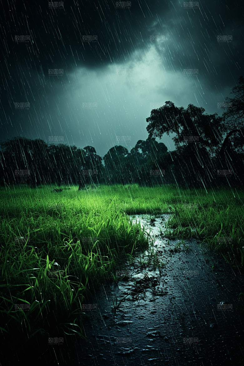 暴雨雨夜安静摄影图