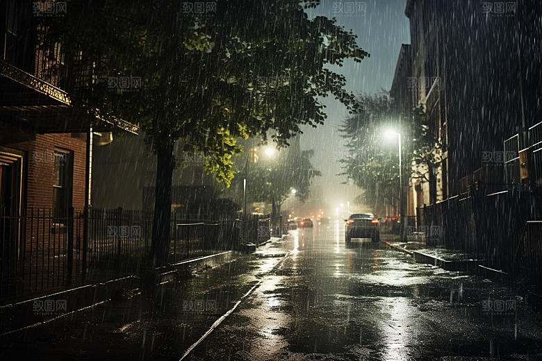 暴雨自然雨夜摄影图