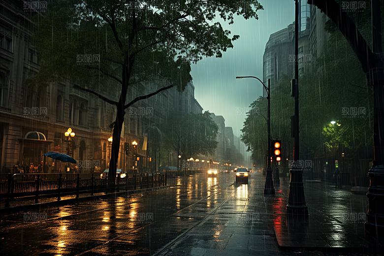暴雨户外下雨摄影图