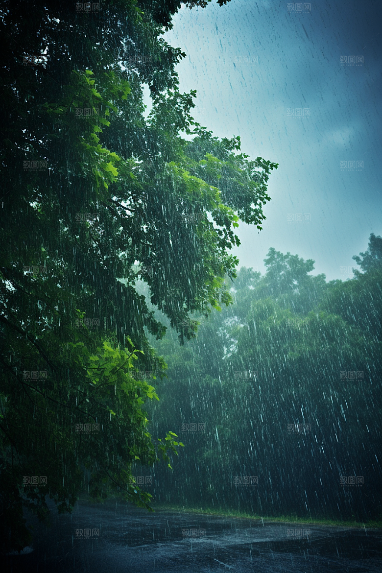 暴雨户外下雨摄影图