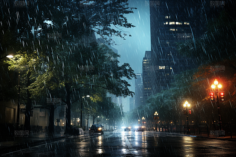 暴雨环境下雨摄影图