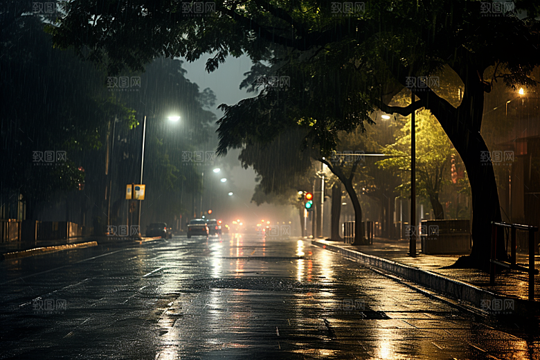 暴雨雨夜户外摄影图