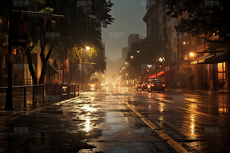 暴雨环境雨夜摄影图