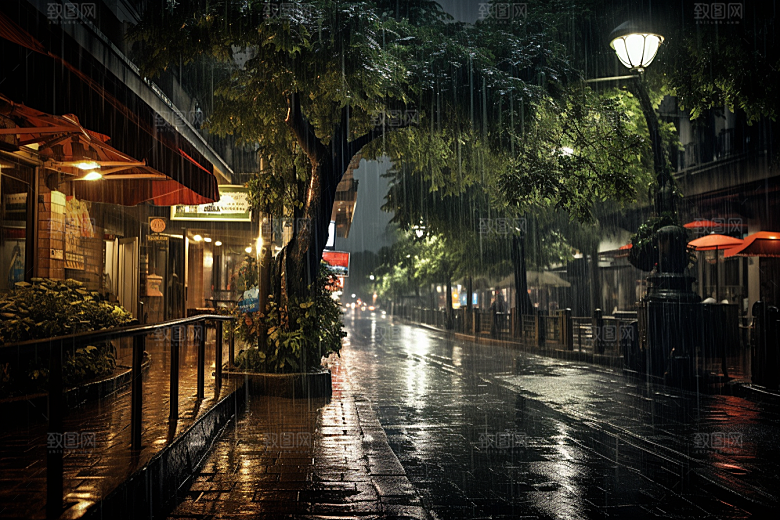 暴雨自然雨夜摄影图