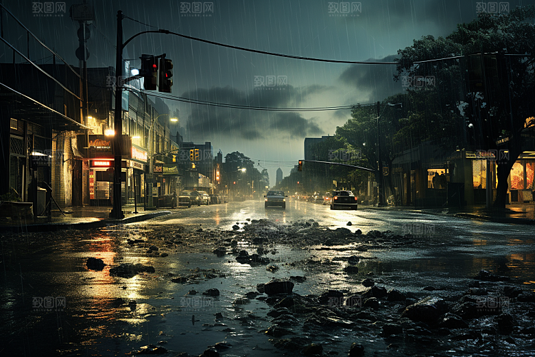 暴雨自然雨夜摄影图