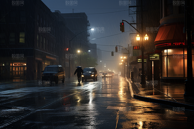 暴雨环境雨夜摄影图
