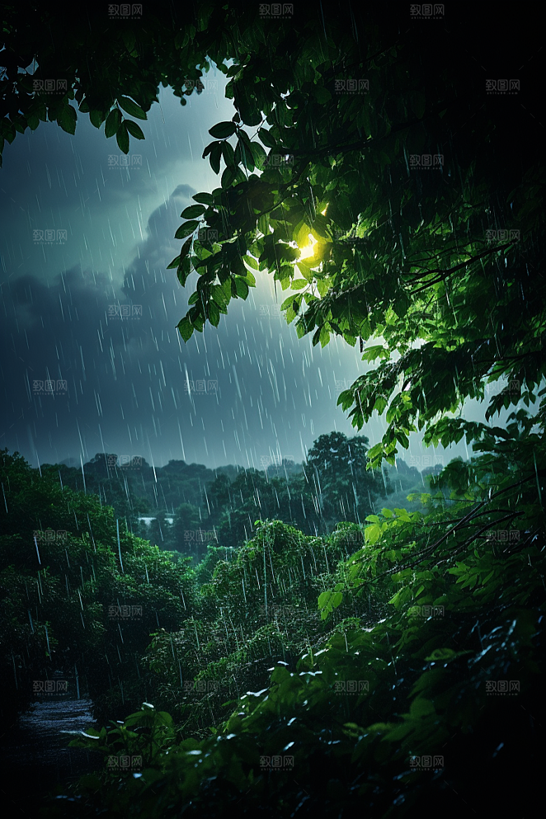 暴雨雨夜室外摄影图